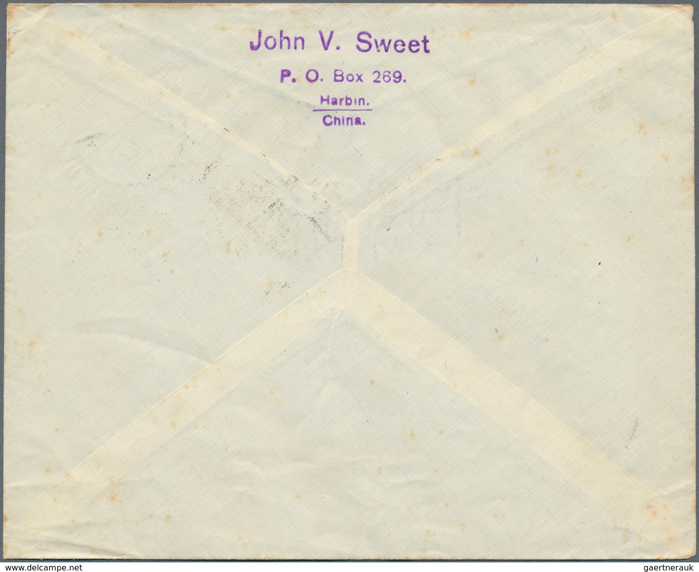 Japanische Post In China: 1928. Air Mail Envelope (stains.) Addressed To Harbin, Manchuria Bearing J - 1943-45 Shanghai & Nanjing