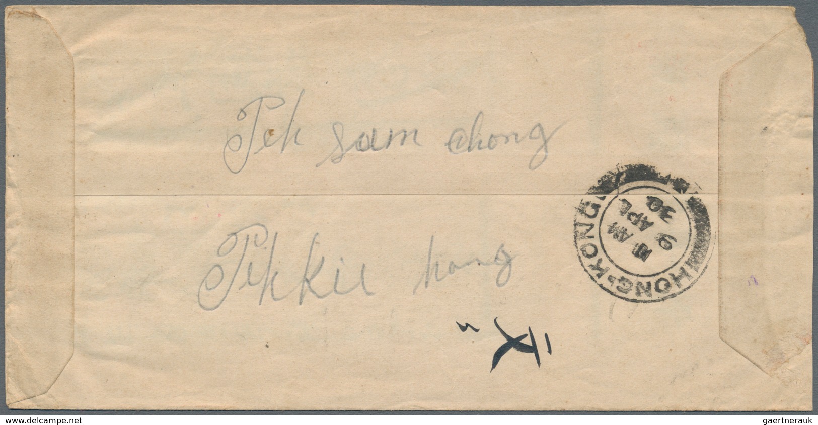 Japanische Verwaltung Von Taiwan: 1930. Red Band Envelope Addressed To Singapore Bearing Japan SG 23 - 1945 Japanisch Besetzung