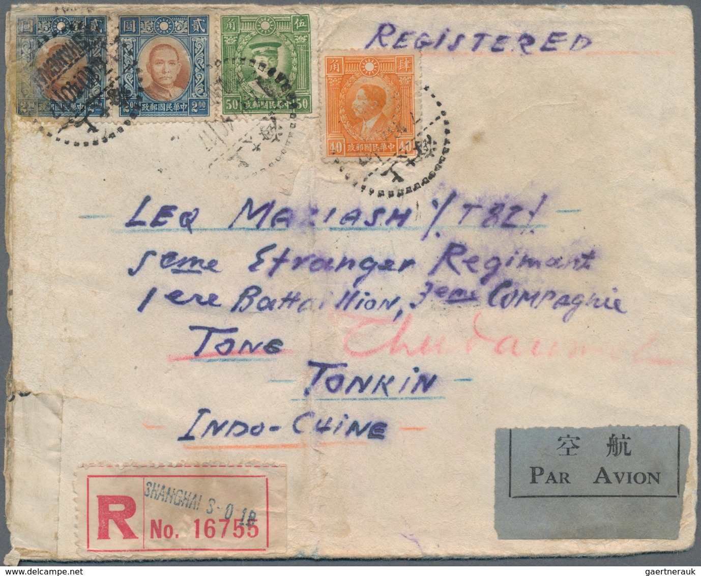 Japanische Besetzung  WK II - China - Zentralchina / Central China: 1940, $4.90 Franking Tied "SHANG - 1943-45 Shanghai & Nanjing