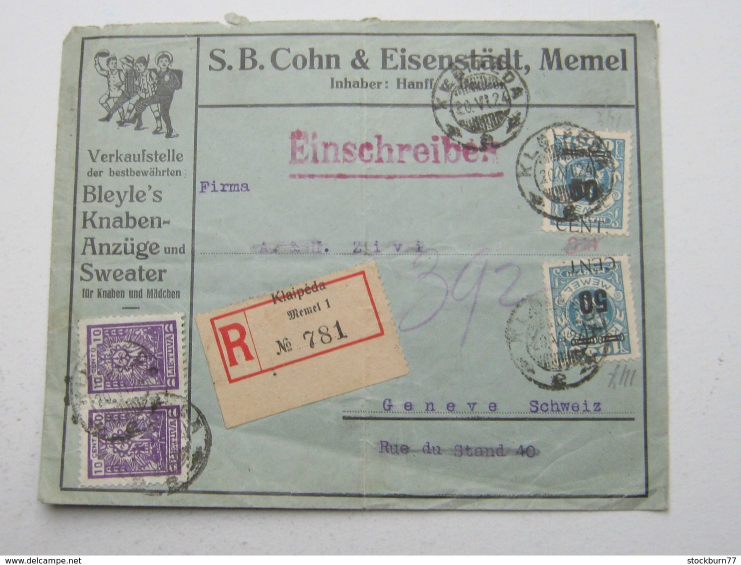 MEMEL , Einschreiben Aus Klaipeda Nach Genf , Faltspuren - Memelgebiet 1923