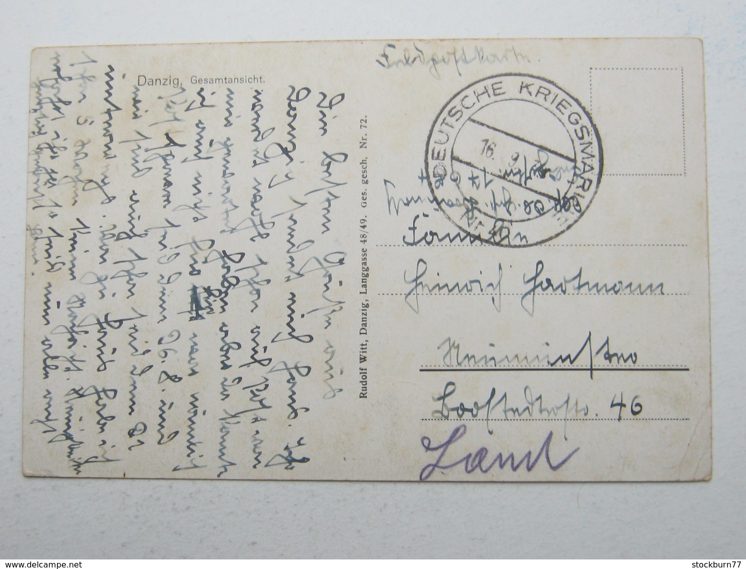 DANZIG , Deutsche Kriegsmarine Nr.40 , Seltener Stempel Vom 16.9.1939 Auf Feldpostkarte Aus Danzig - Briefe U. Dokumente