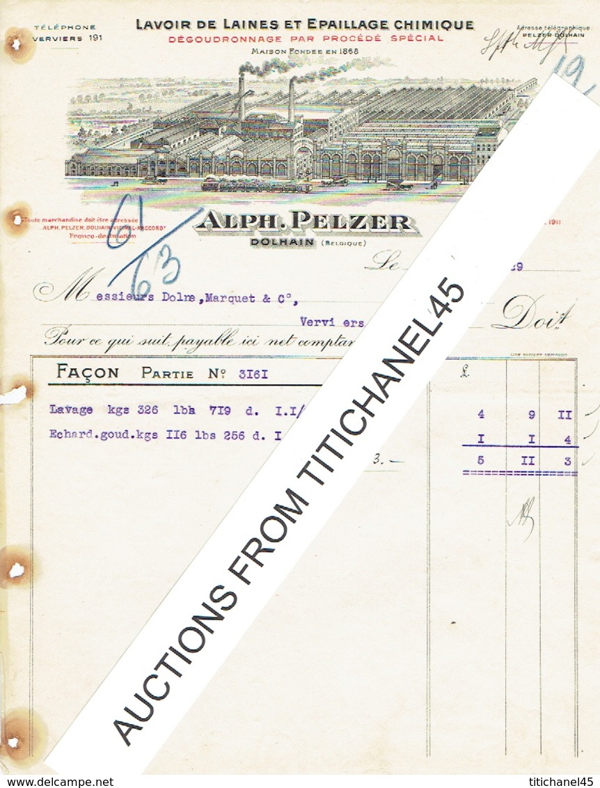 Facture Illustrée 1929 - DOLHAIN - ALPH. PELZER - Lavoir De Laines Et épaillage Chimique - Autres & Non Classés