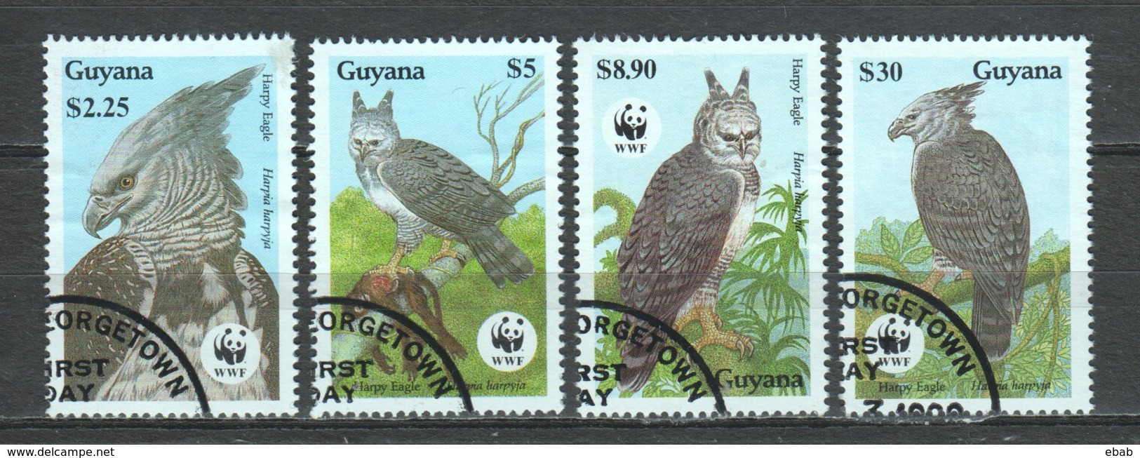 Guyana 1990 Mi 3077-3080 WWF BIRDS OF PREY - Used Stamps