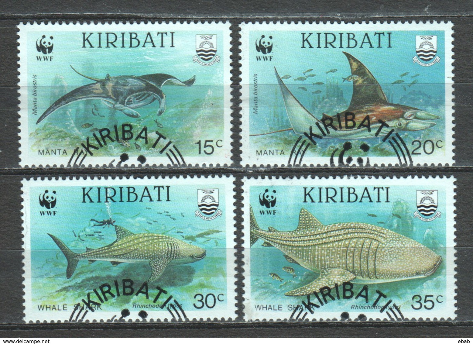 Kiribati 1991 Mi 566-569 WWF SHARKS & RAYS - Used Stamps