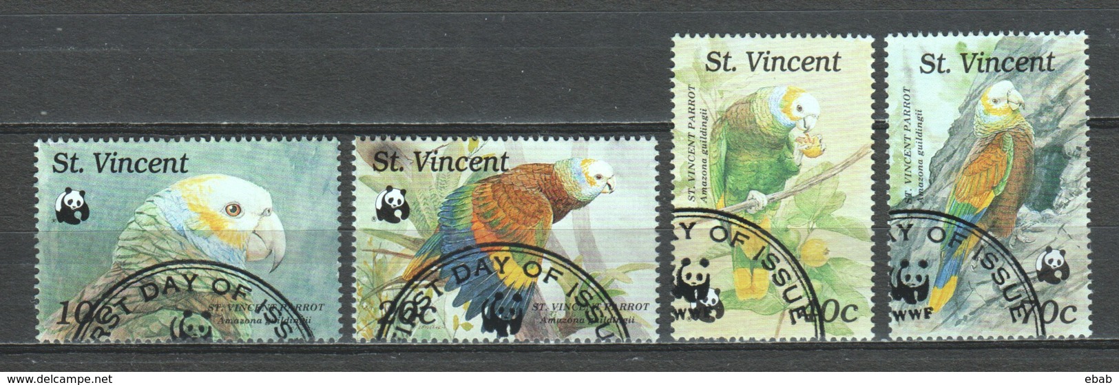 St Vincent 1989 Mi 1222-1225 WWF PARROTS - Gebruikt