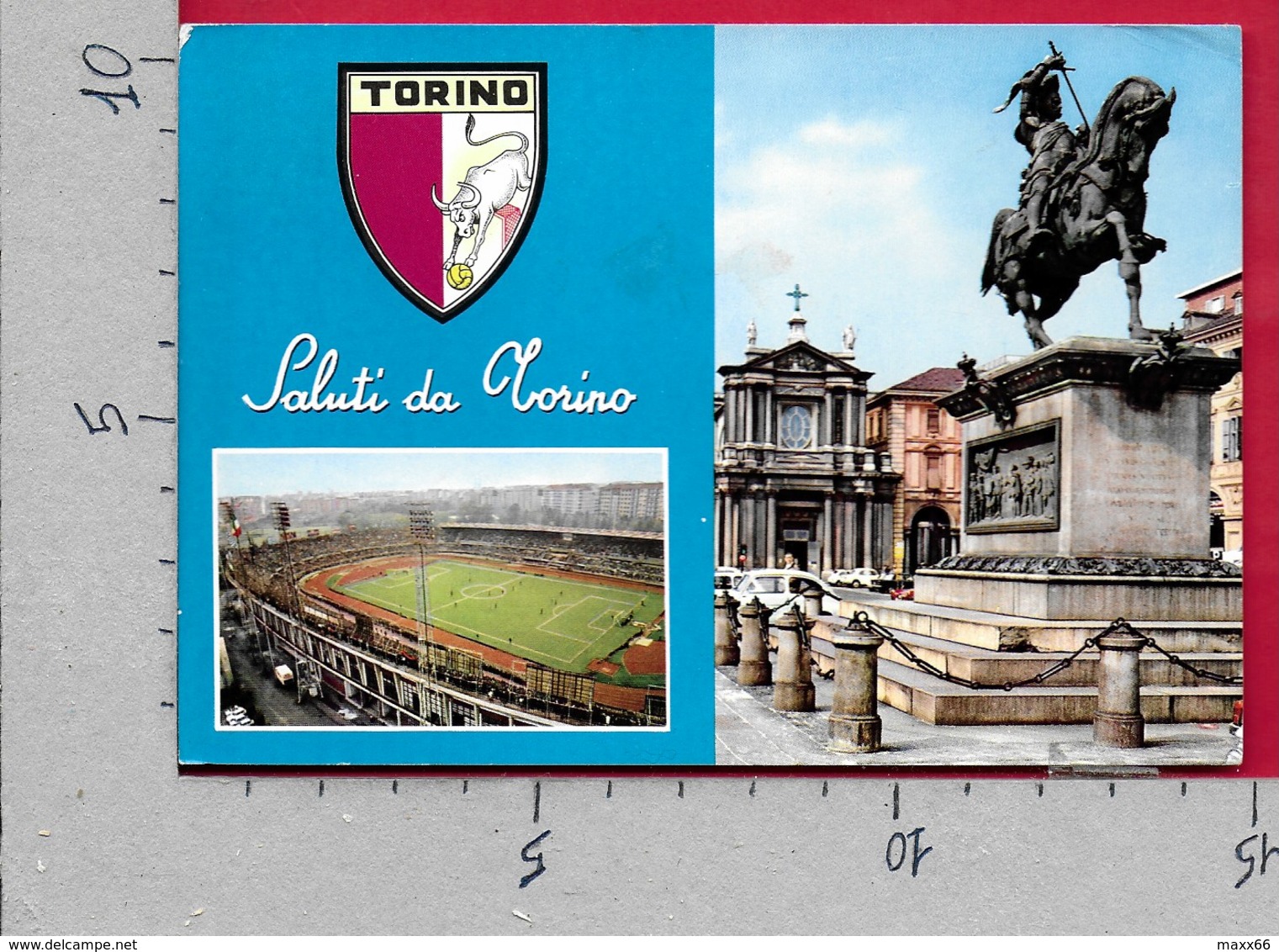 CARTOLINA VG ITALIA - Saluti Da TORINO - Stadio Comunale Piazza San Carlo - 10 X 15 - ANN. 1968 - Saluti Da.../ Gruss Aus...