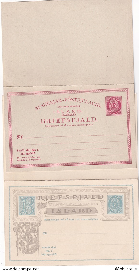 ISLANDE  ENTIER POSTAL/GANZSACHE/POSTAL STATIONERY  LOT DE 2 CARTES AVEC REPONSES - Enteros Postales