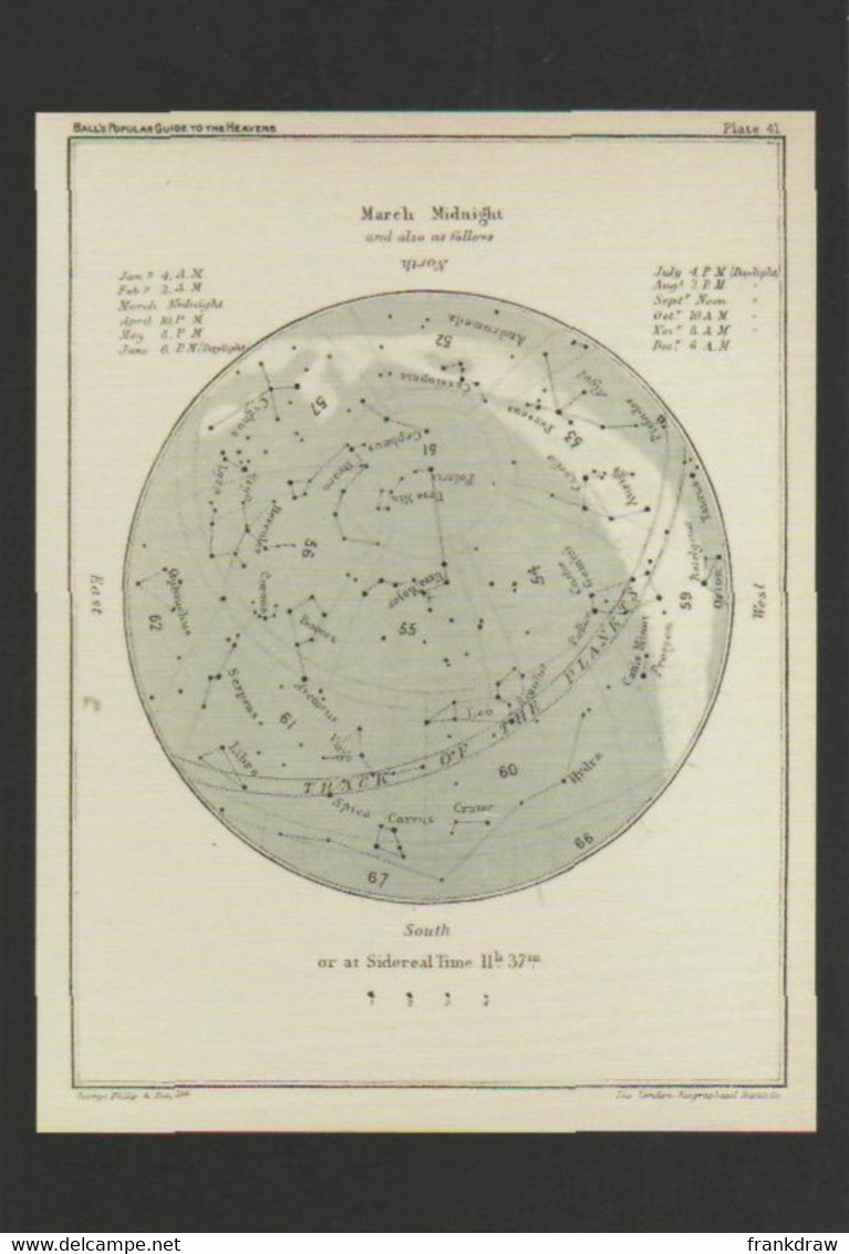 Postcard - The Night Sky - March Midnight From Ball's Guide To The Heavens 1904 - New - Astronomy