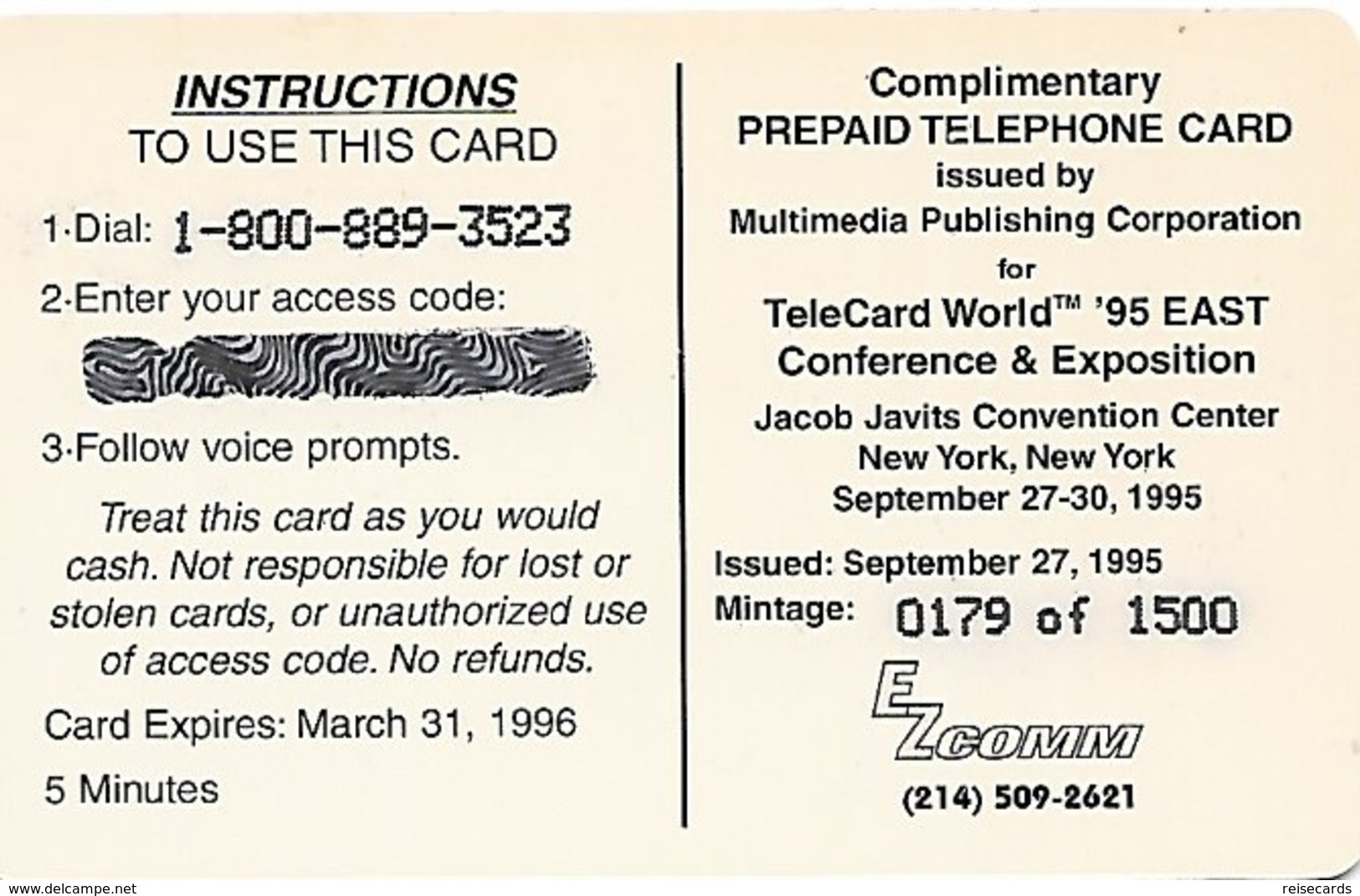 USA: Multimedia Publishing - TeleCard World '95 Exposition New York. - Sonstige & Ohne Zuordnung