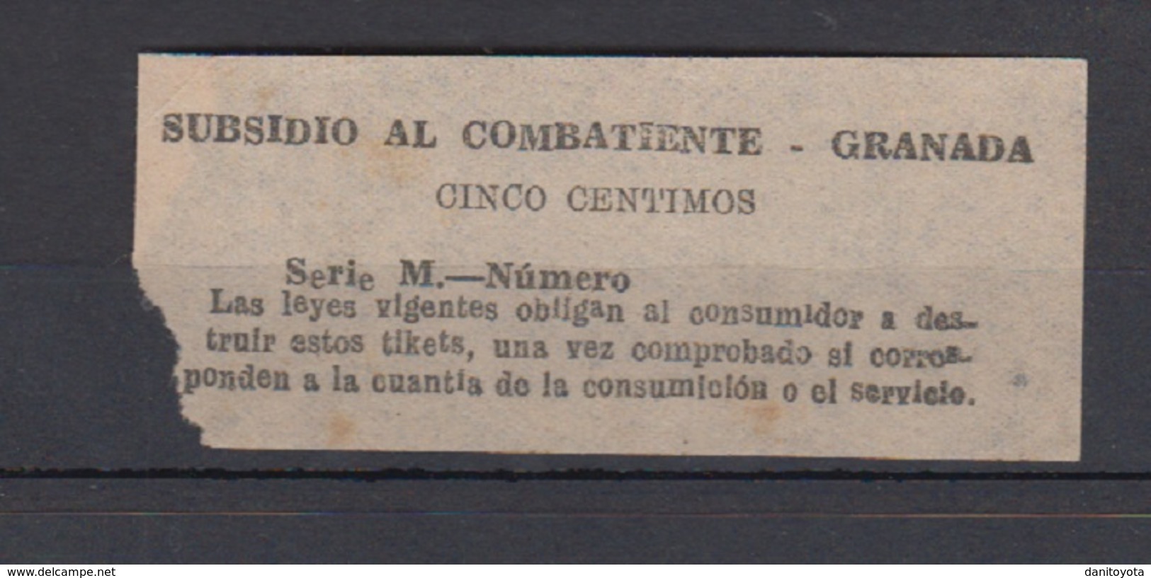 GRANADA.  EDIFIL  177 *   SUBSIDIO AL COMBATIENTE - Emisiones Nacionalistas