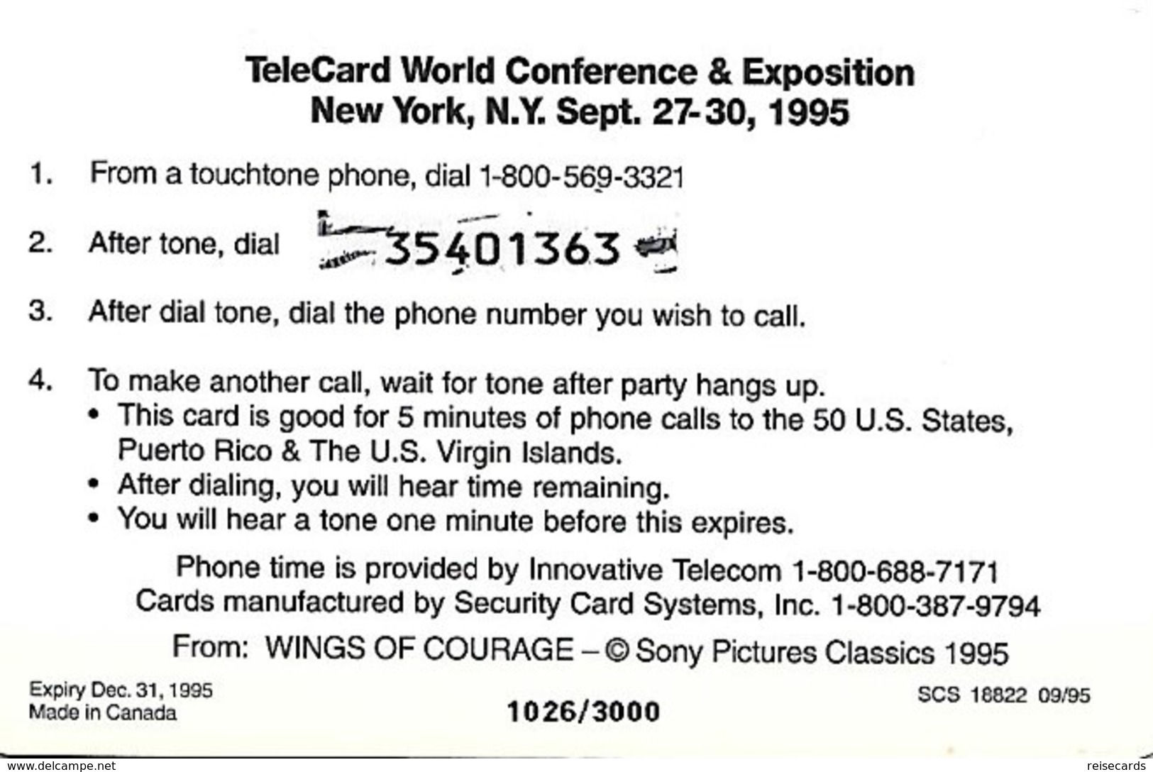 USA: Innovative Telecom - TeleCard World '95 Exposition New York. - Sonstige & Ohne Zuordnung