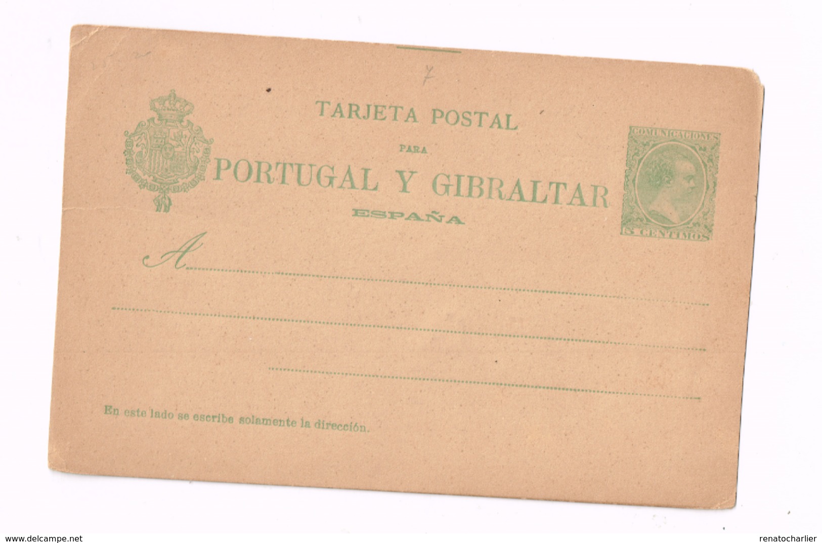 Entier Postal à 5 Centimos.Tarjeta Postal Para Portugal Y Gibraltar. - 1850-1931