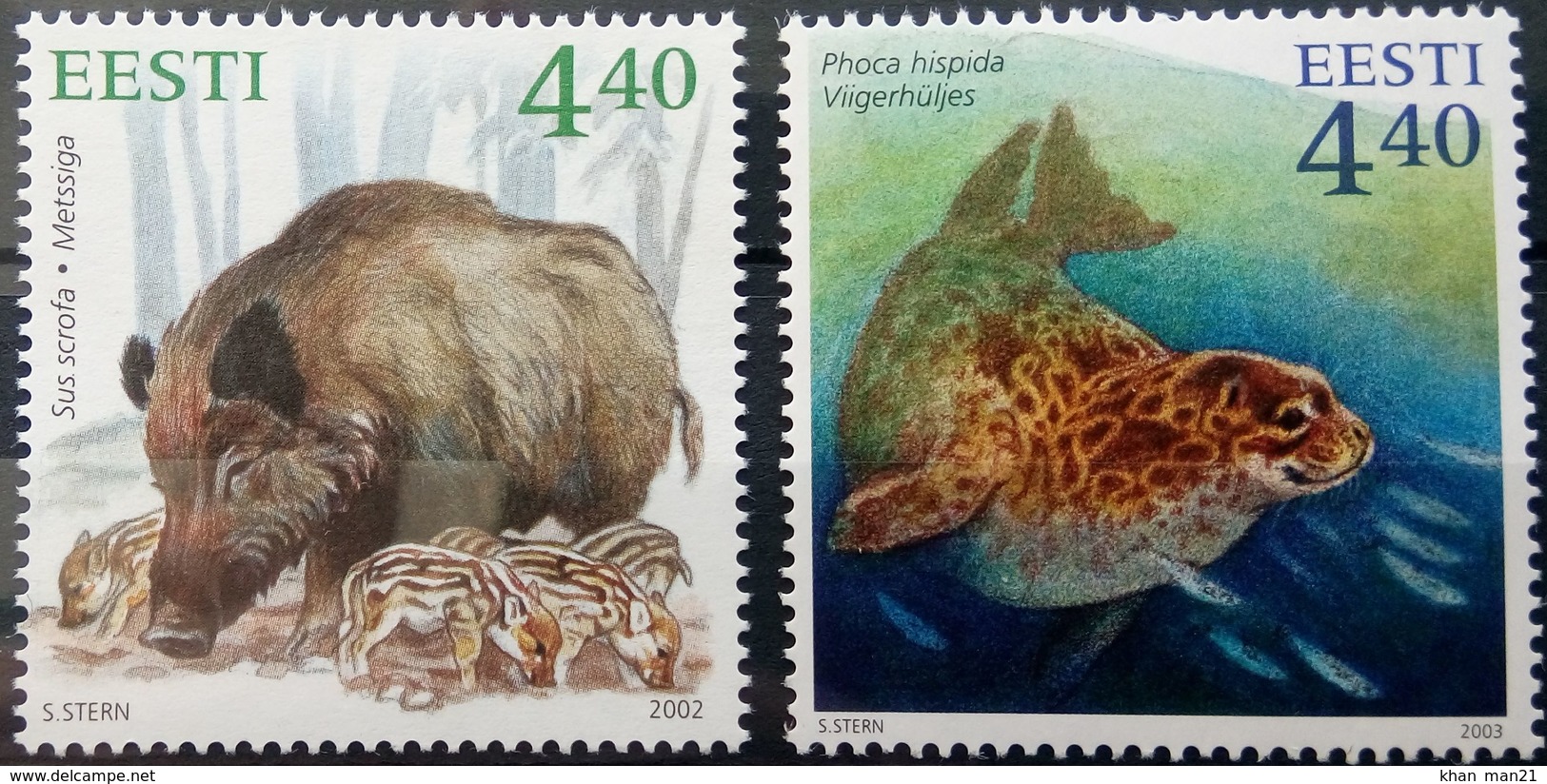 Estonia, 2002-2003, Mi. 446, 468, Sc. 446, 462, SG 431, 447, Animals, Boar, Seal, MNH - Other & Unclassified