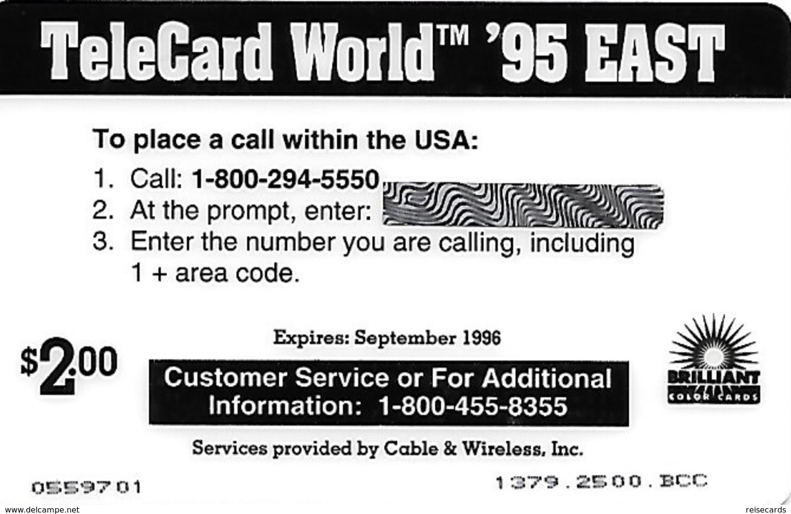 USA: Cable & Wireless - TeleCard World '95 Exposition New York. - Sonstige & Ohne Zuordnung