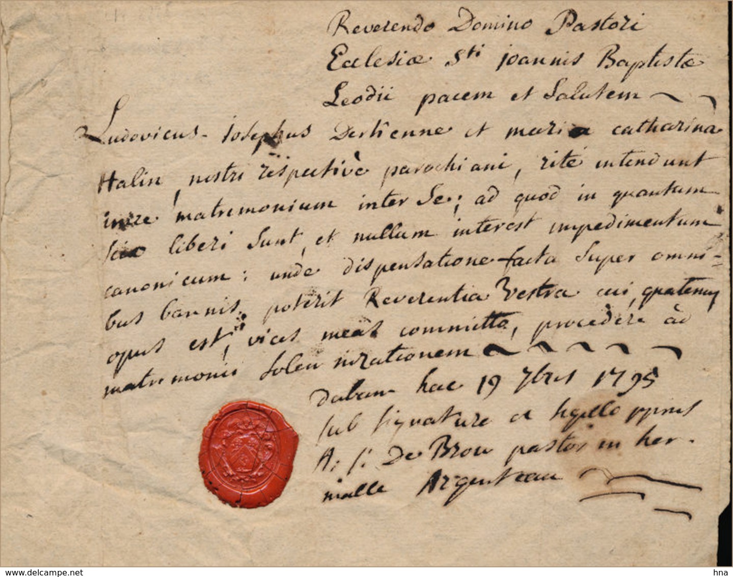 Actes De Mariage Derkenne-Halin, à Hermalle-sous-Argenteau, 1795 - Manuscritos