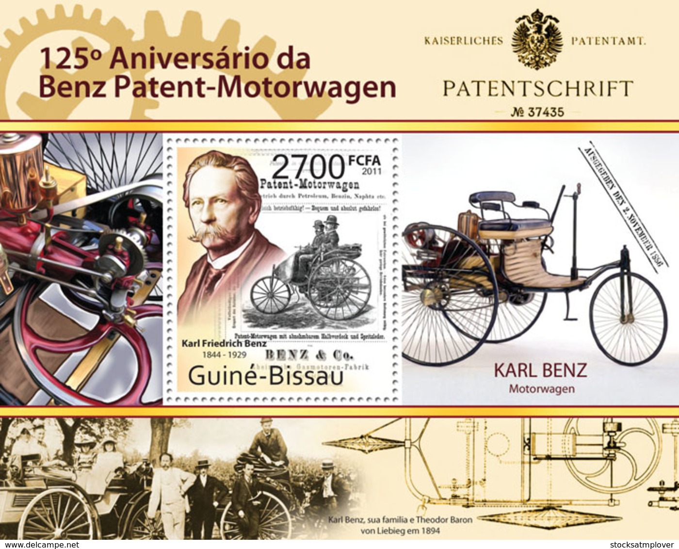 Guinea Bissau 2011 First Patent Of Mercedes-Benz.， Automobiles - Guinée-Bissau