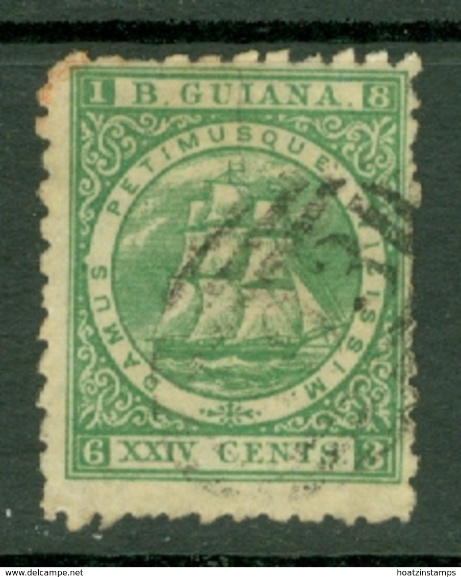 British Guiana: 1863/76   Ship   SG102   24c  Bluish Green  [Perf: 10]   Used - Guyane Britannique (...-1966)