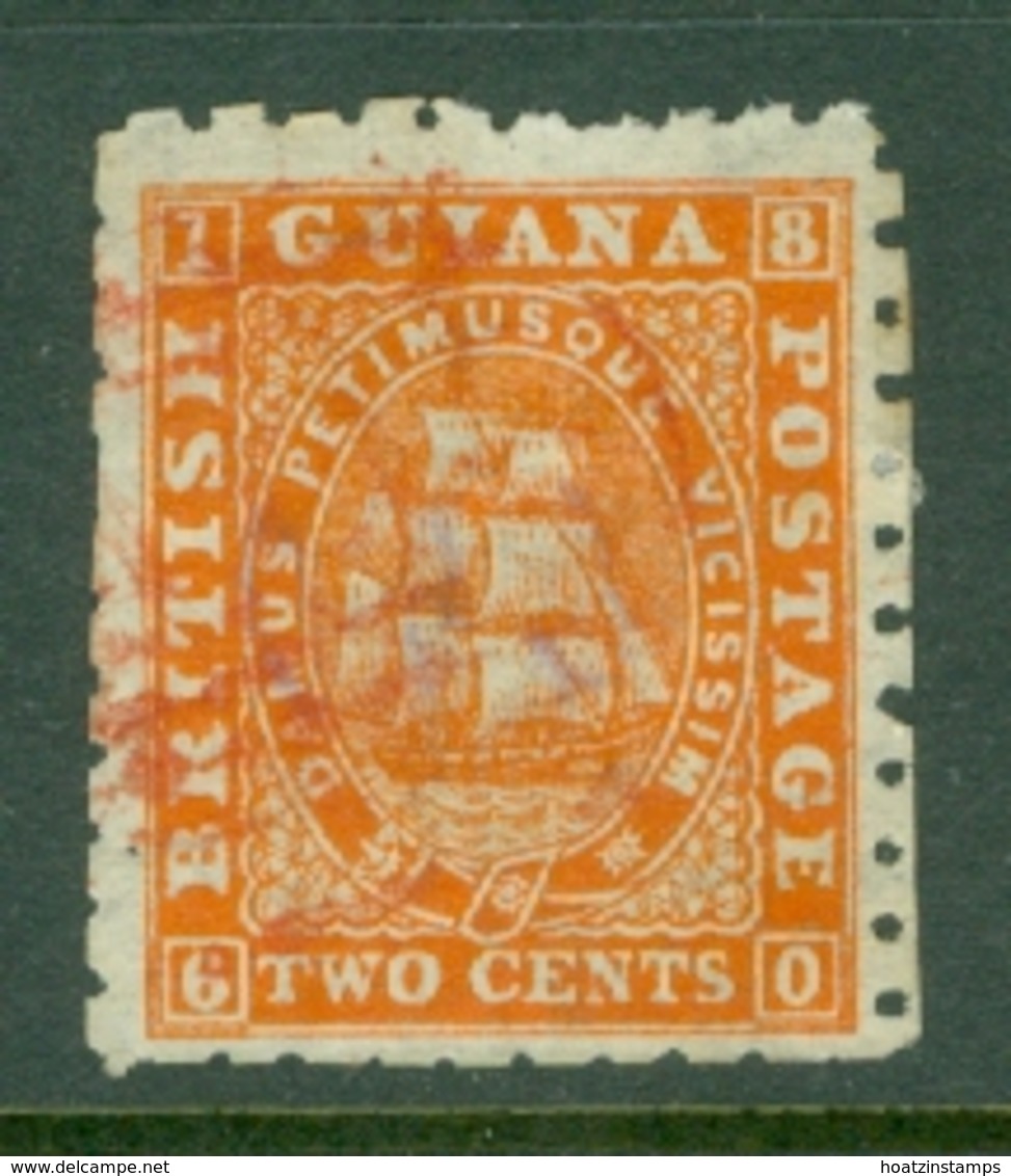 British Guiana: 1863/76   Ship   SG88   2c  Reddish-orange  [Perf: 10]   Used - Guyane Britannique (...-1966)