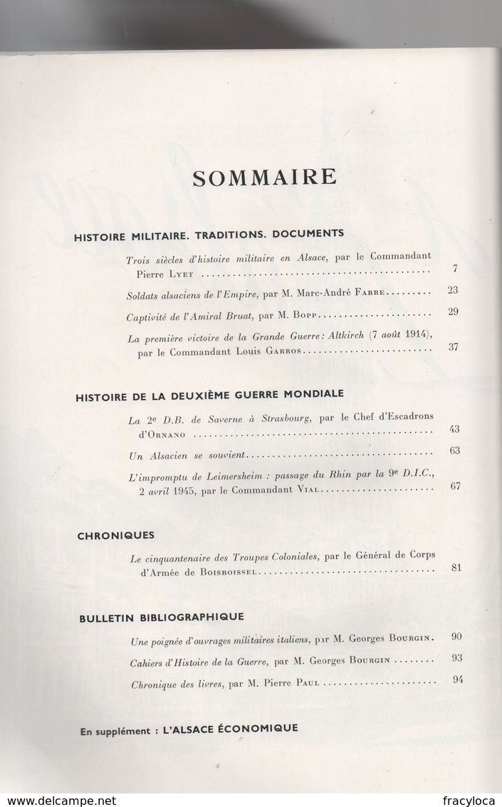 REVUE HISTORIQUE DE L ARMEE 1950 NUMERO SPECIAL L ALSACE    (  Voir Sommaire ALTKIRCH  2éme DB SAVERNE LEIMERSHEIM ..) - Geschichte