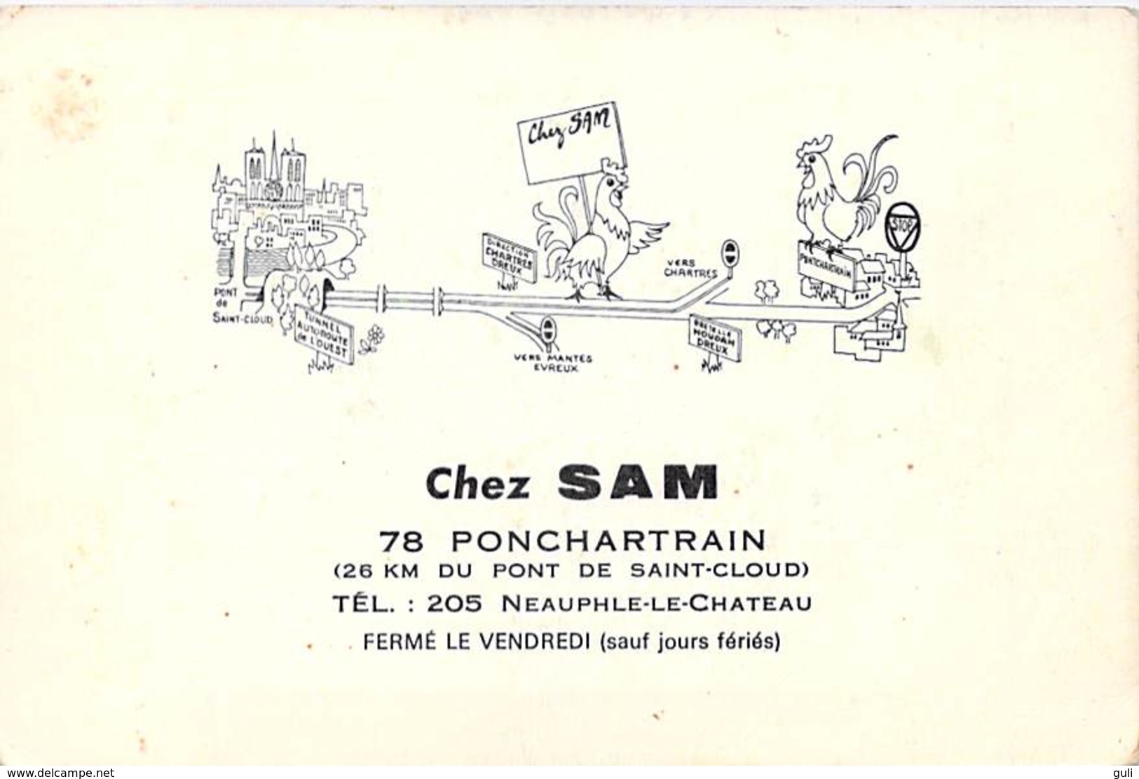 [78] Yvelines (Jouars) Pontchartrain  CHEZ SAM Le Cuisinier Troubadour SAM LETRÔNE  (coq Grand-Marnier Métier Artisan) - Aubergenville