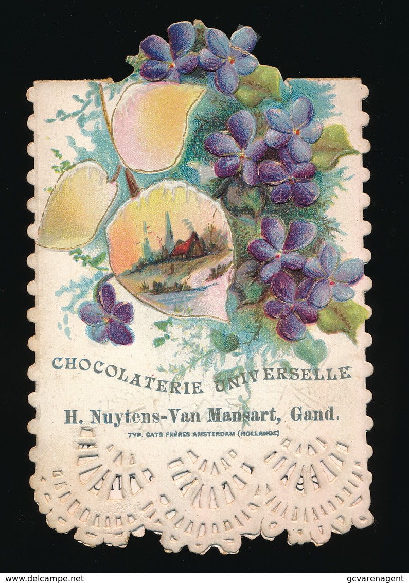 GENT - RECLAME KAARTJE - CHOCOLATERIE UNIVERSELLE - H;NUYTENS - VAN MANSART GAND 13 X 8 CM - 2 SCANS - Gent