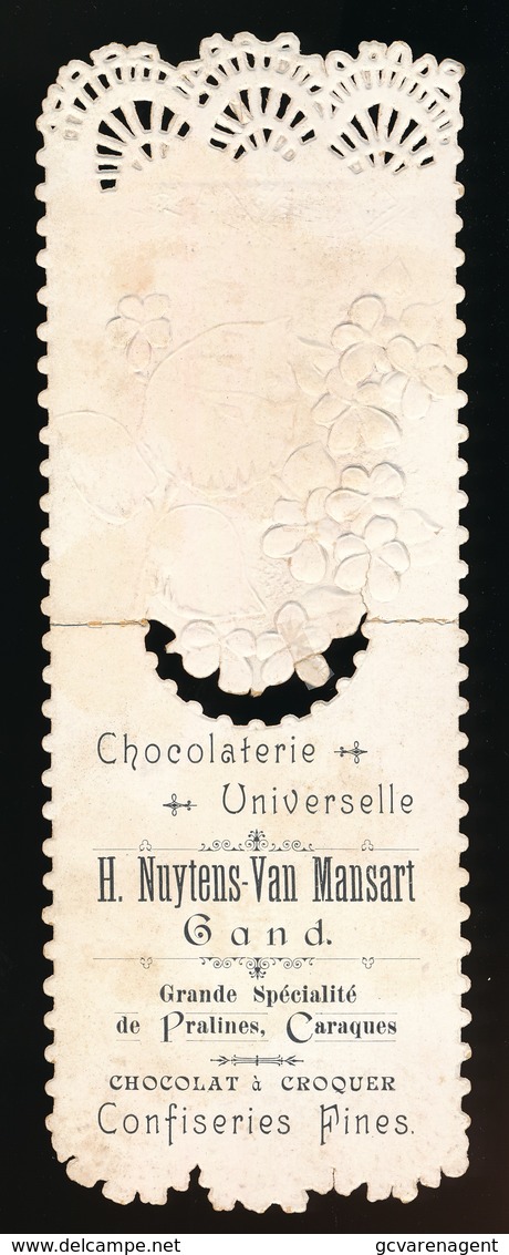 GENT - RECLAME KAARTJE - CHOCOLATERIE UNIVERSELLE - H;NUYTENS - VAN MANSART GAND 13 X 8 CM - 2 SCANS - Gent