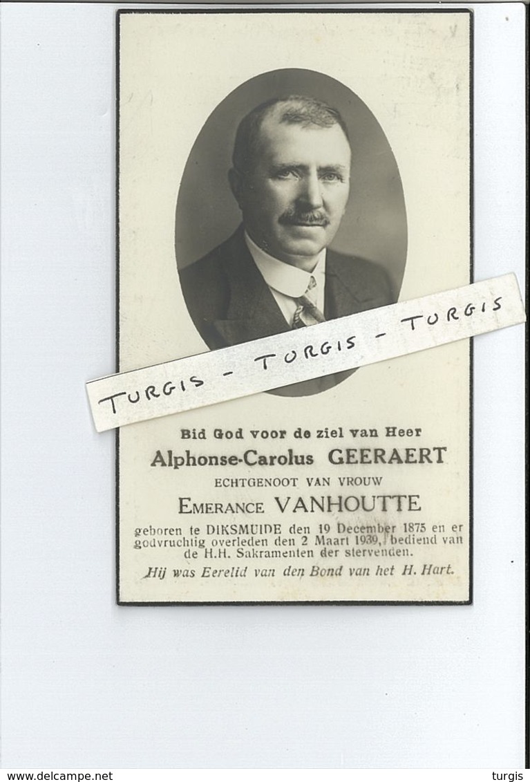 ALPHONSE C GEERAERT ECHTG EMERANCE VANHOUTTE ° DIKSMUIDE 1875 + 1939 - Devotieprenten