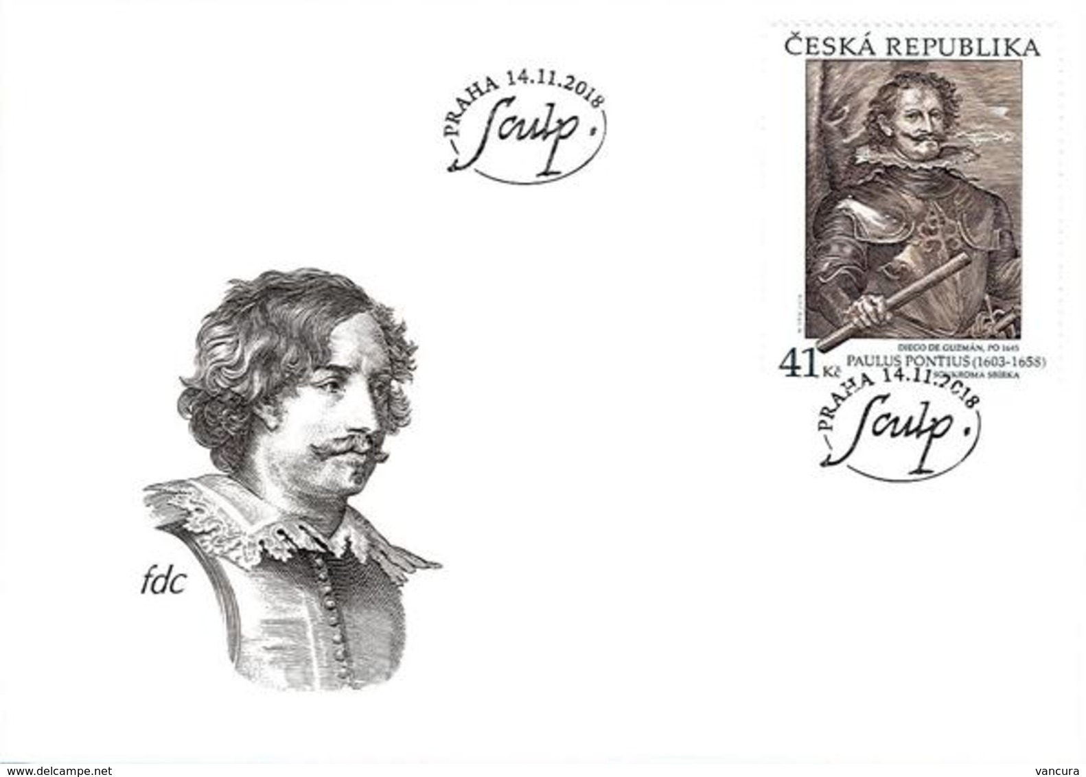 FDC 1012 Czech Republic PAULUS PONTIUS (1603–1658): DIEGO DE GUZMÁN 2018 - Autres & Non Classés