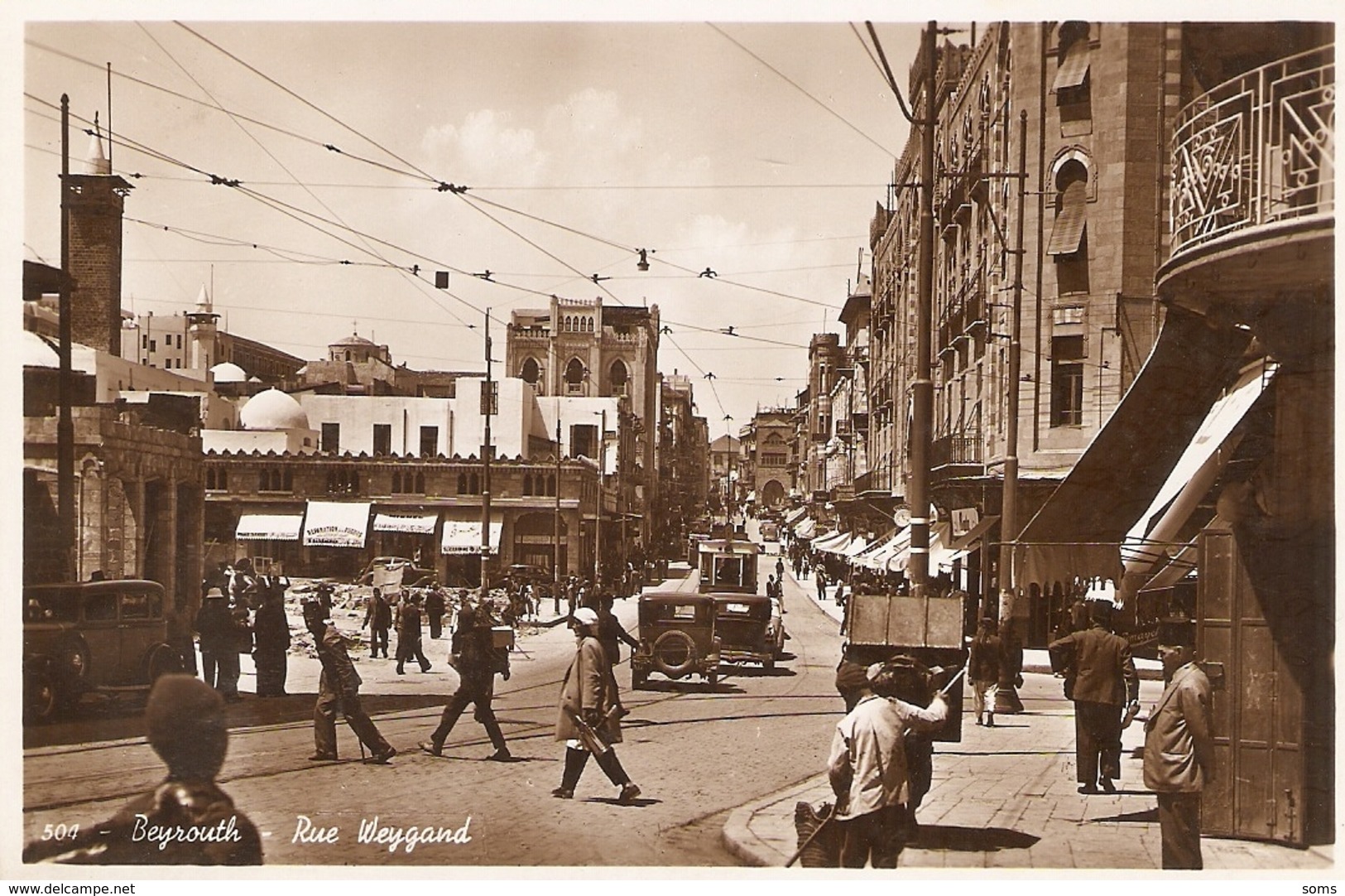 Carte Animée Du Liban, Beyrouth / Beirut, Rue Weygand, éd. Photo Sport 504, Dos Vierge, Not Written, Tramway, Voitures - Libano