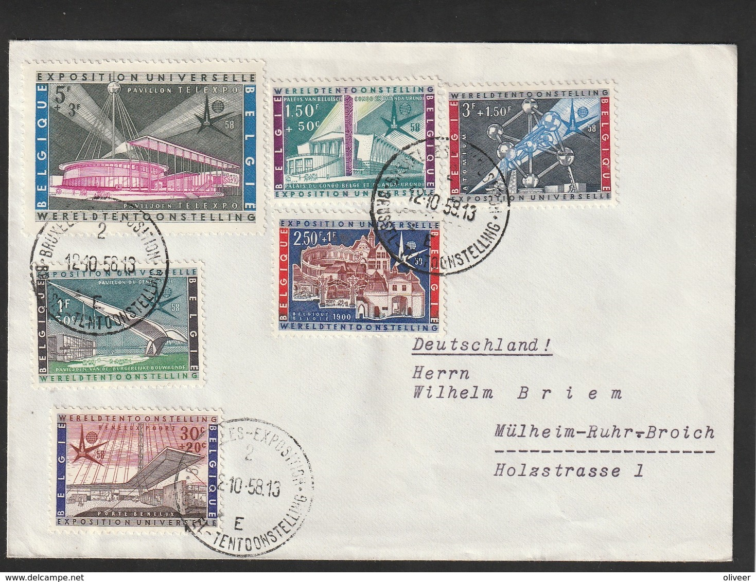 1047-52 Expo 58 Op Brief Naar Duitsland - Lettres & Documents