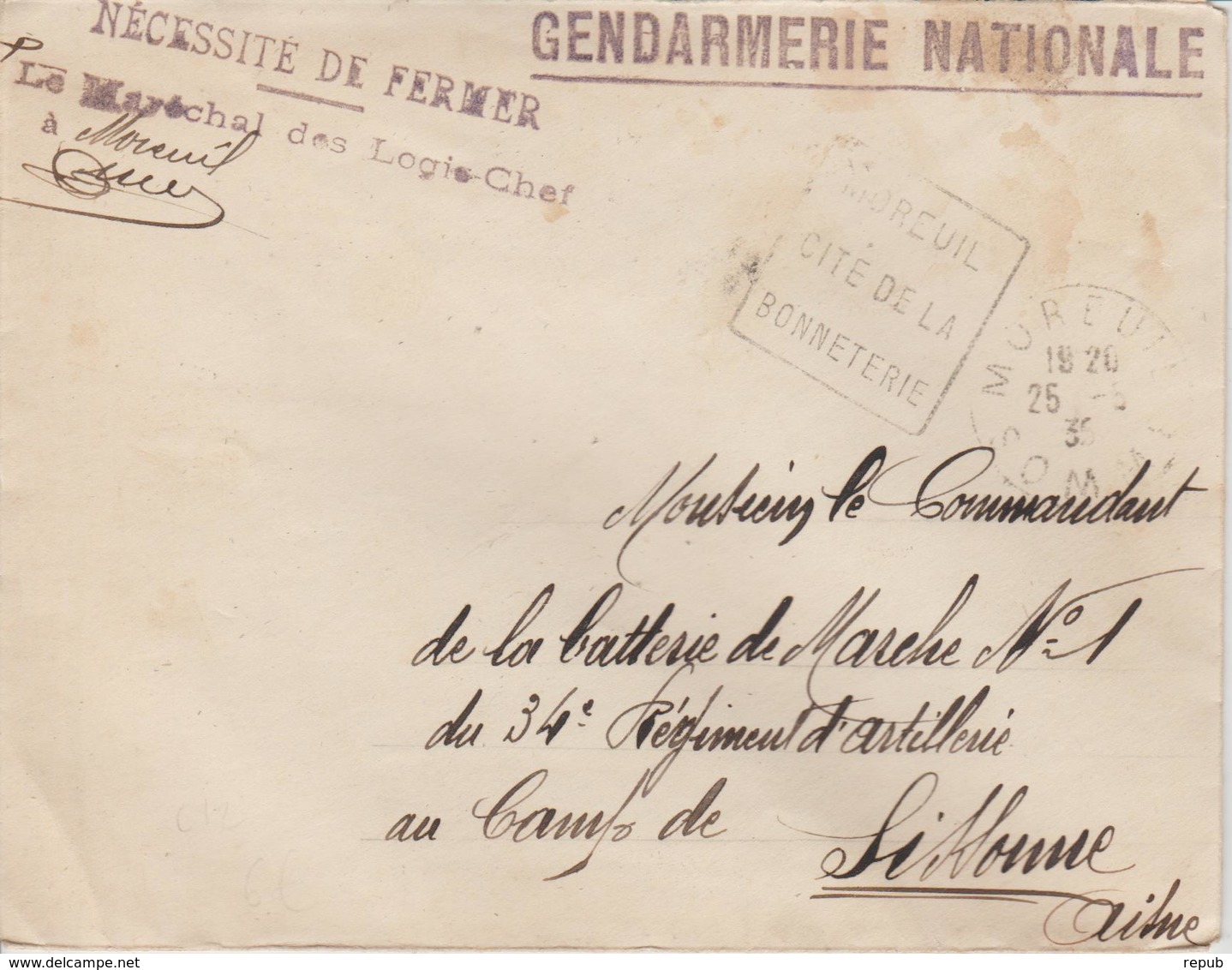 France Oblitération Daguin Somme Moreuil 1935 - 1921-1960: Periodo Moderno