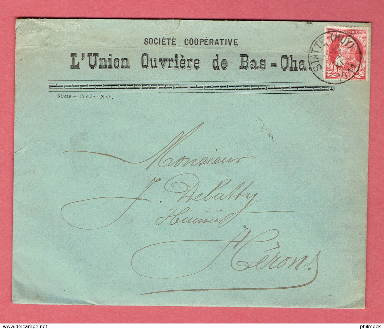 M - Lettre Commerciale 155x125 - Oblitération Statte (Huy) Le 24-XI-1911 Sur 74 - Verso Héron - 1905 Grosse Barbe