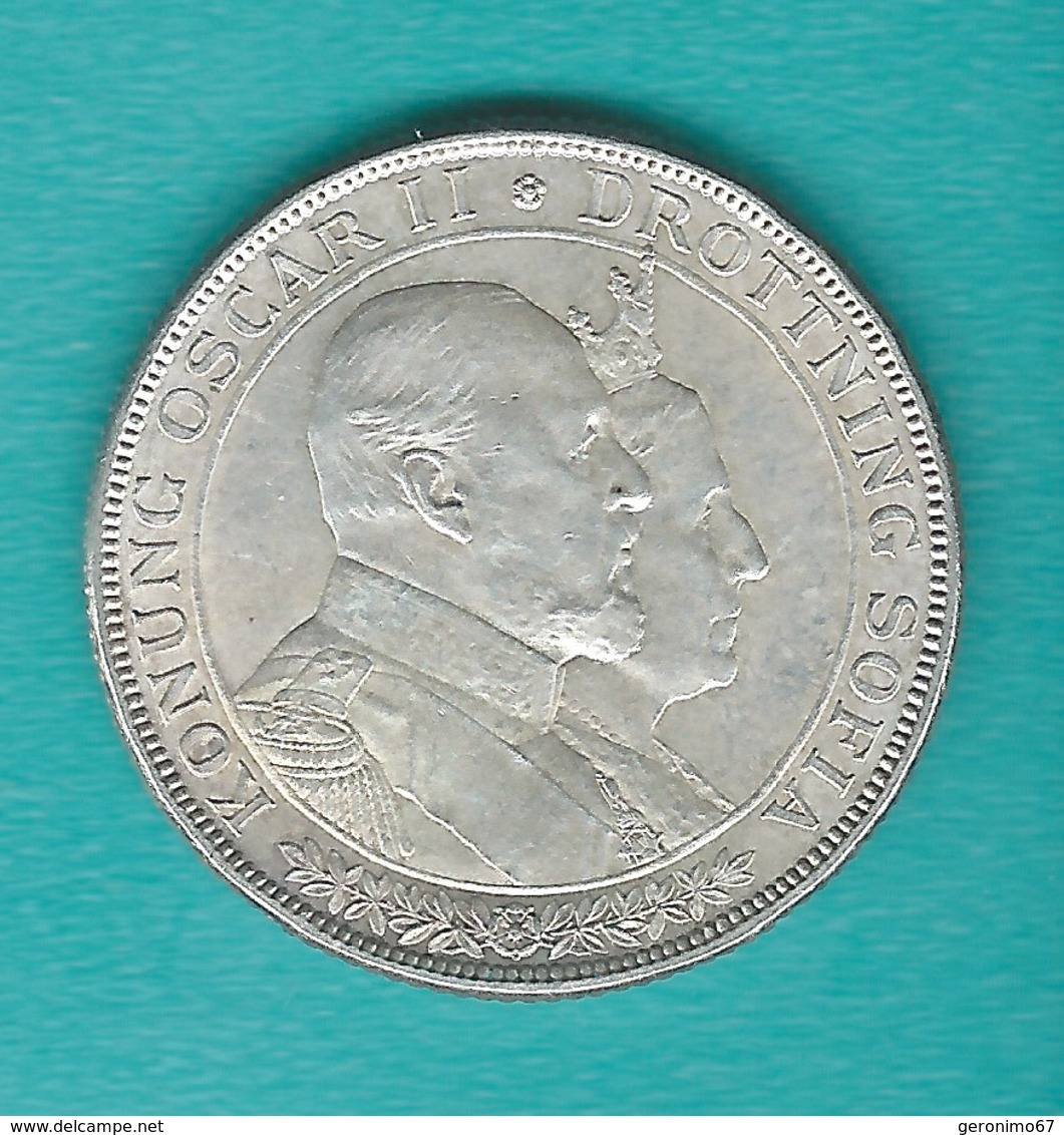 Sweden - 2 Kronor - Oscar II & Queen Sofia Golden Wedding Anniversary - 1907 (KM776) - Sweden