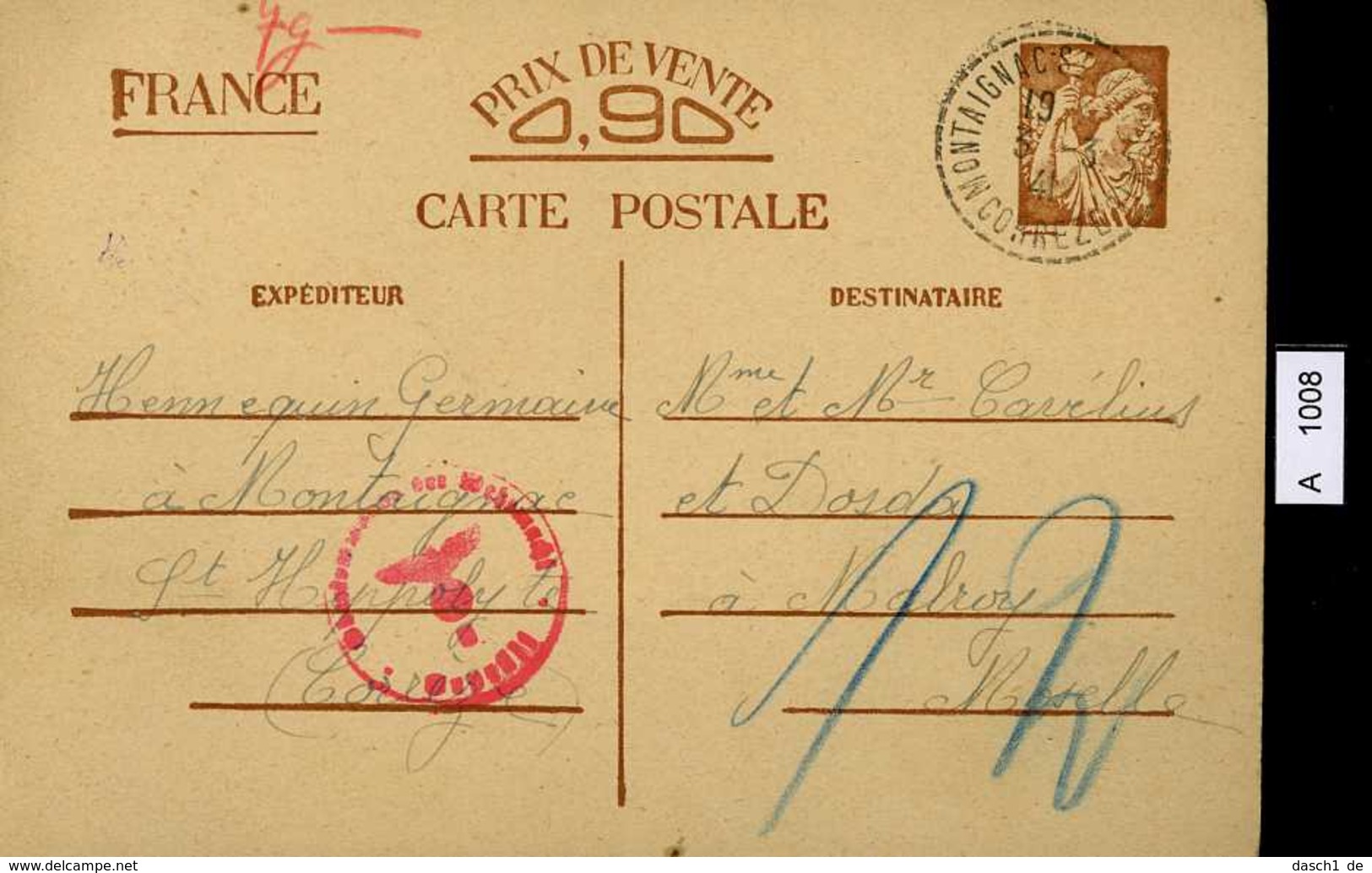 Frankreich, Postkarte Mit Zensurstempel, 1941 - Covers & Documents