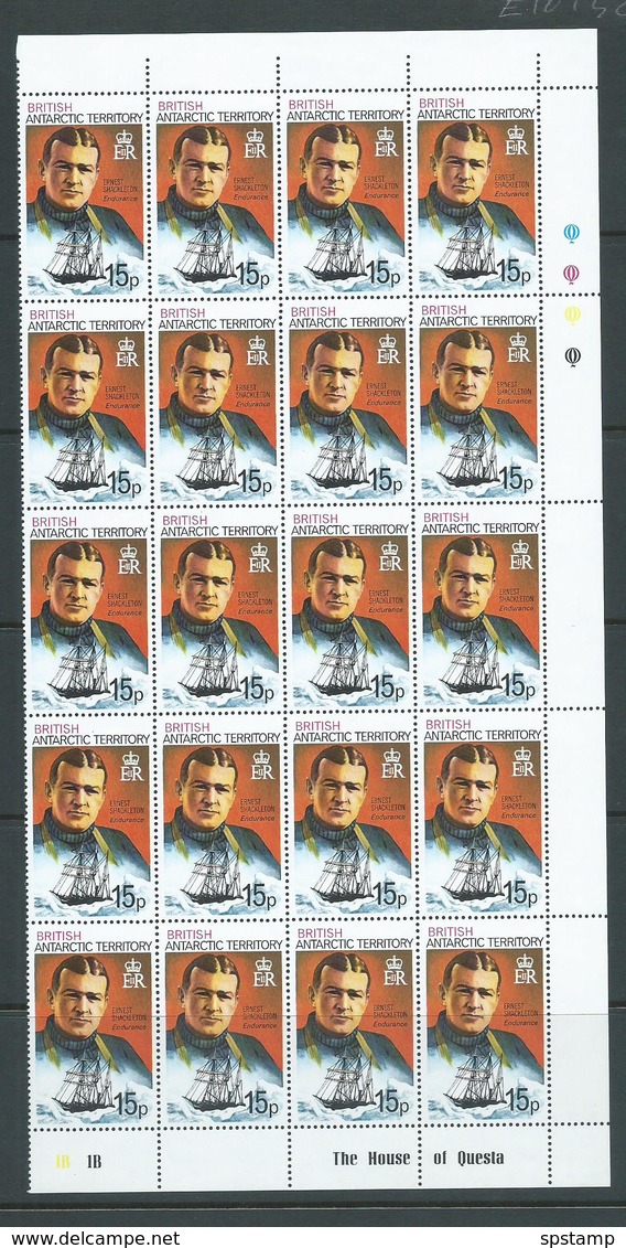 British Antarctic Territory 1975 Polar Explorers & Ship Definitive 15p Shackleton Part Sheet Of 20 MNH - Unused Stamps