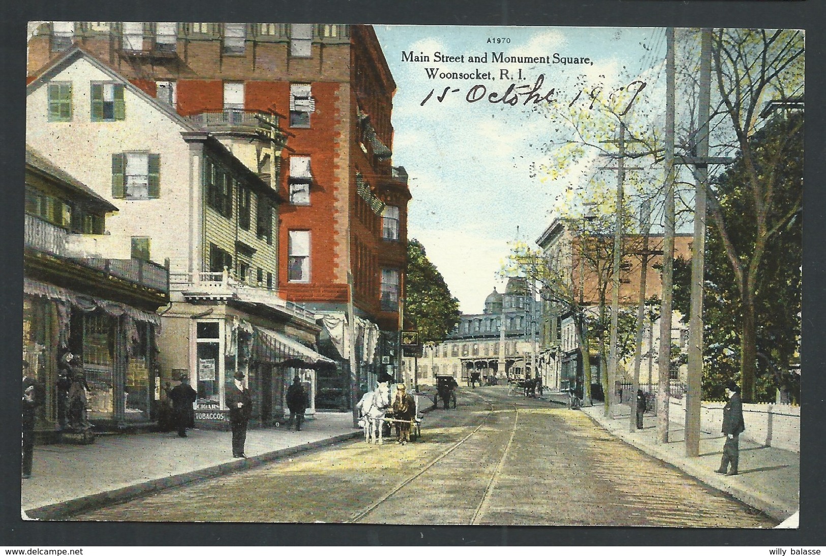 +++ CPA - Amérique - Etats Unis - Rhode Island - WOONSOCKET - Main Street An Monument Square   // - Woonsocket