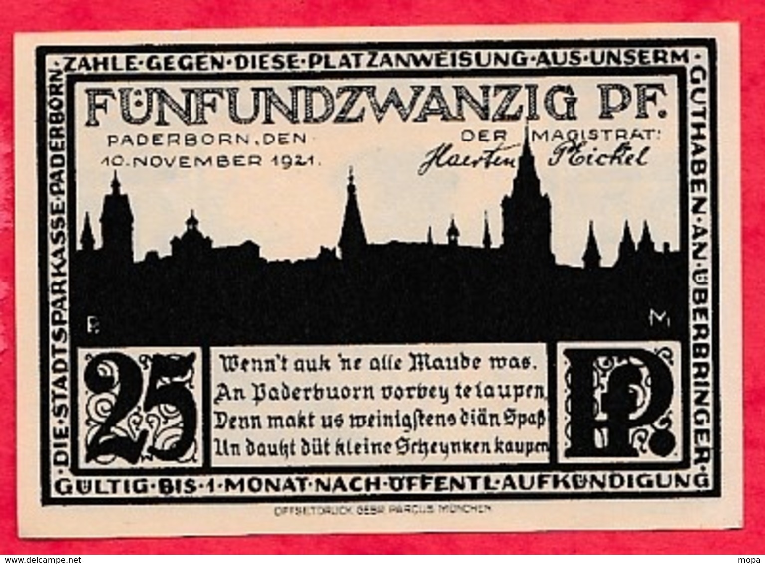 Allemagne 1 Notgeld  25 Pfenning Stadt  Paderborn Dans L 'état  Lot N °3199 - Collections