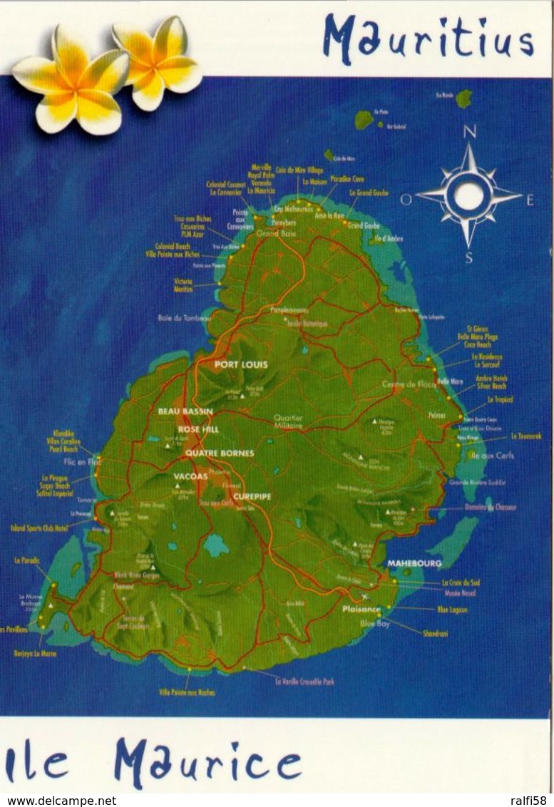 1 Map Of Mauritius * 1 Ansichtskarte Mit Der Landkarte Der Insel Mauritius * - Landkarten