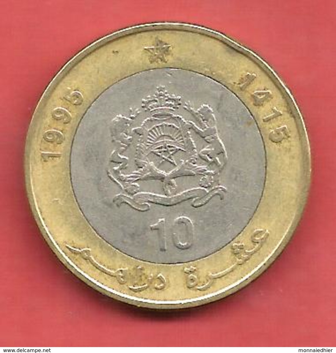 10 Dirhams , MAROC , Couronne: Bronze , Centre: Cupro-Nickel , 1995 , KM # 92 - Maroc