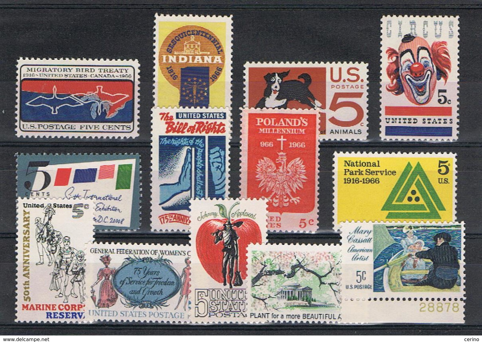 U.S.A.:  1966  COMMEMORATIVES  -  LOT  13  UNUSED  STAMPS  -  YV/TELL. 800//814 - Unused Stamps