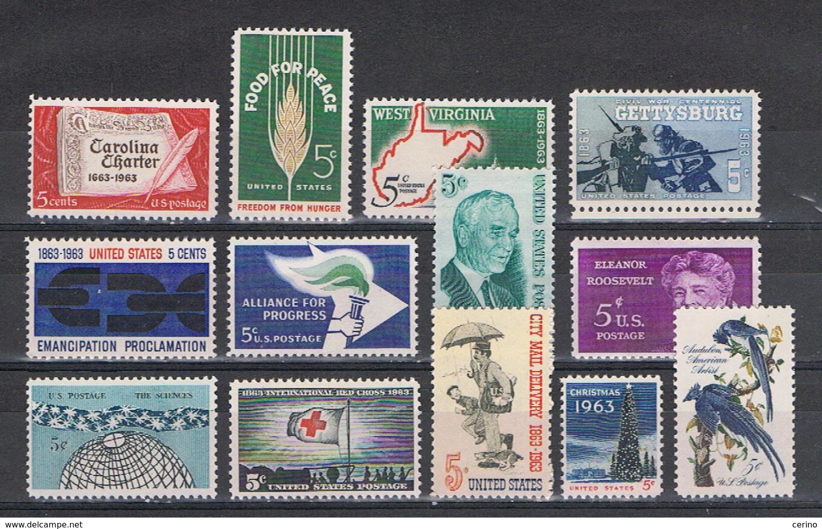 U.S.A.:  1963  COMMEMORATIVES  -  LOT  12  UNUSED  STAMPS  -  YV/TELL. 744//756 - Nuovi