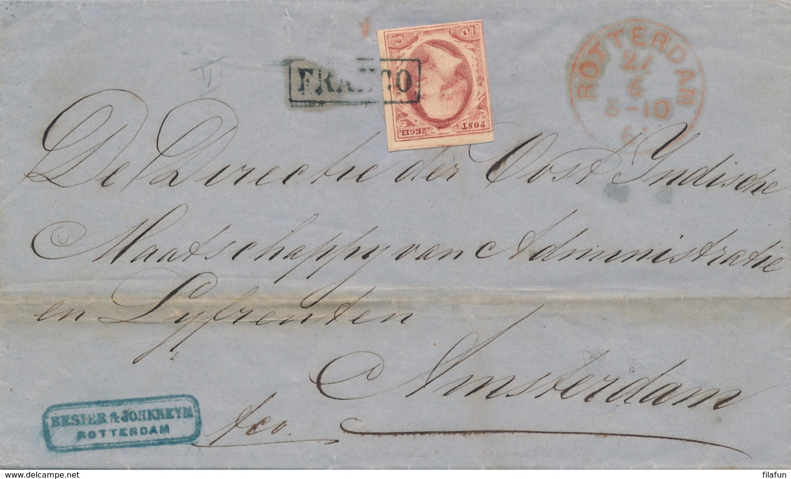 Nederland - 1861 - 10 Cent Willem III, 1e Emissie Op Complete Vouwbrief Van Rotterdam Naar Amsterdam - Brieven En Documenten