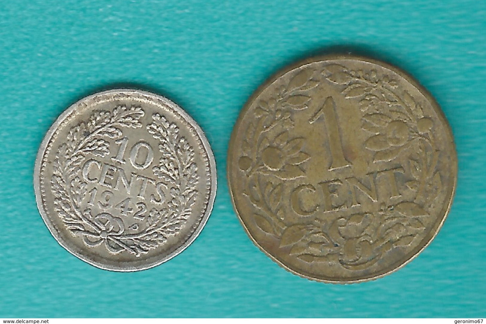 Curaçao & Dependencies Also Used In Suriname - 1 Cent - 1943 P (KM10) & 10 Cents 1942 P (KM37) - Curacao