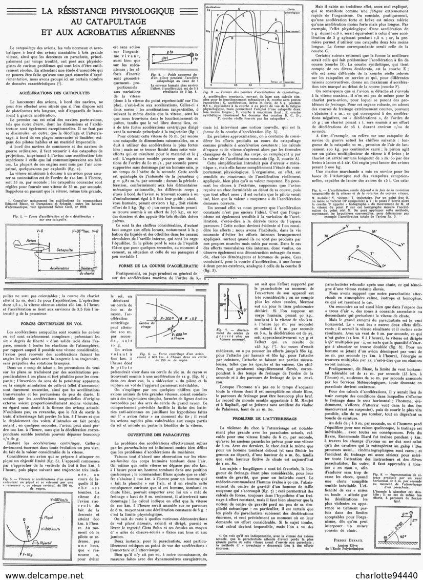 LA RESISTANCE PHYSIOLOGIQUE AU CATAPULTAGE Et Aux ACROBATIES AERIENNES   1940 - Autres & Non Classés