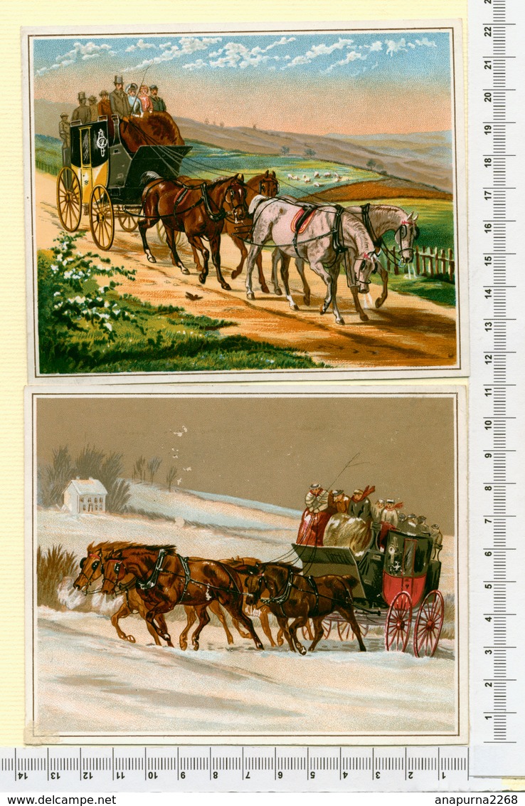 2 CHROMOS LITHOS ANGLAISES.....CARTONNÉES..GRAND FORMAT.....CHEVAUX  FATIGUES TIRANT UNE DILIGENCE...HIVER - Autres & Non Classés