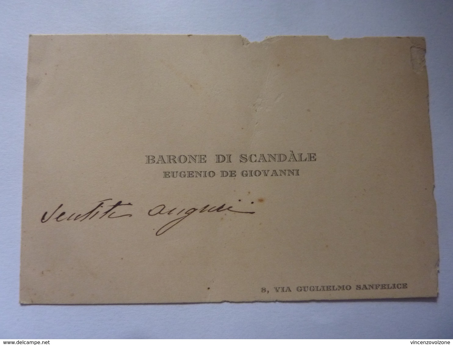 Cartoncino  Manoscritto "BARONE DI SCANDALE EUGENIO DI GIOVANNI Napoli" - Cartoncini Da Visita