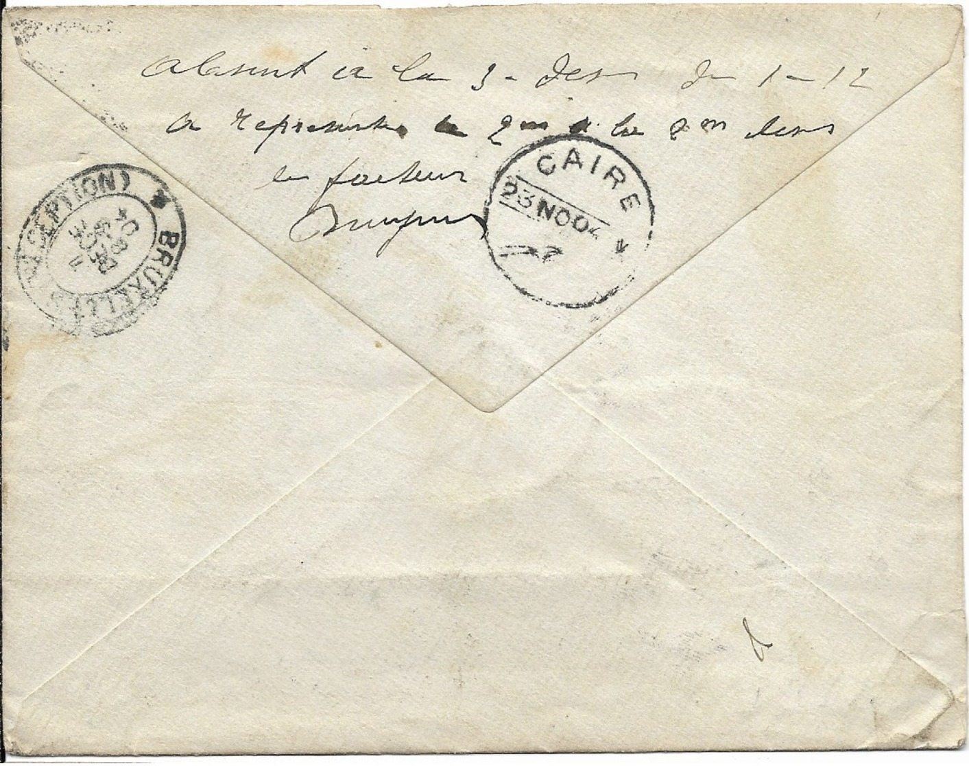 R-envelop Van 23.1.04 Van Grand Hotel Continental Caïro Naar Brussel - 1866-1914 Khédivat D'Égypte