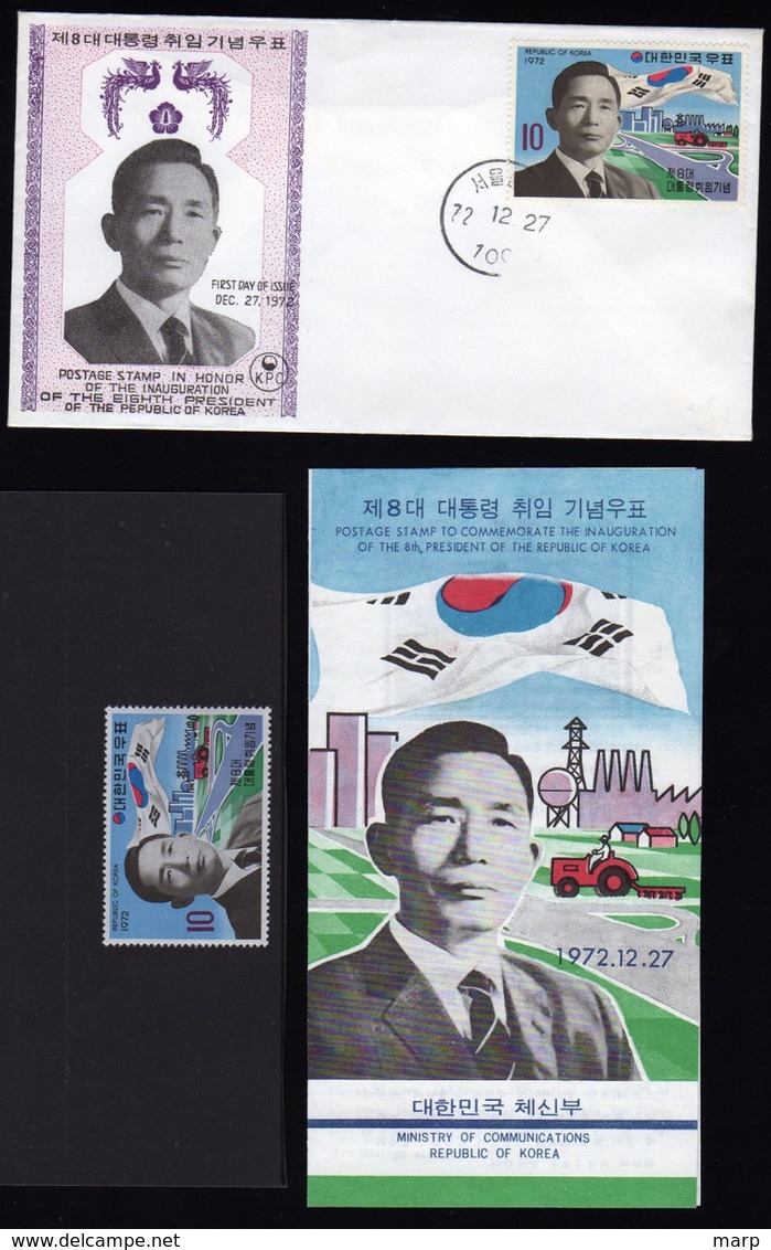 South Korea 1972  Michel  859 President Park Value  Mnh And Fdc And Folder. - Corea Del Sur