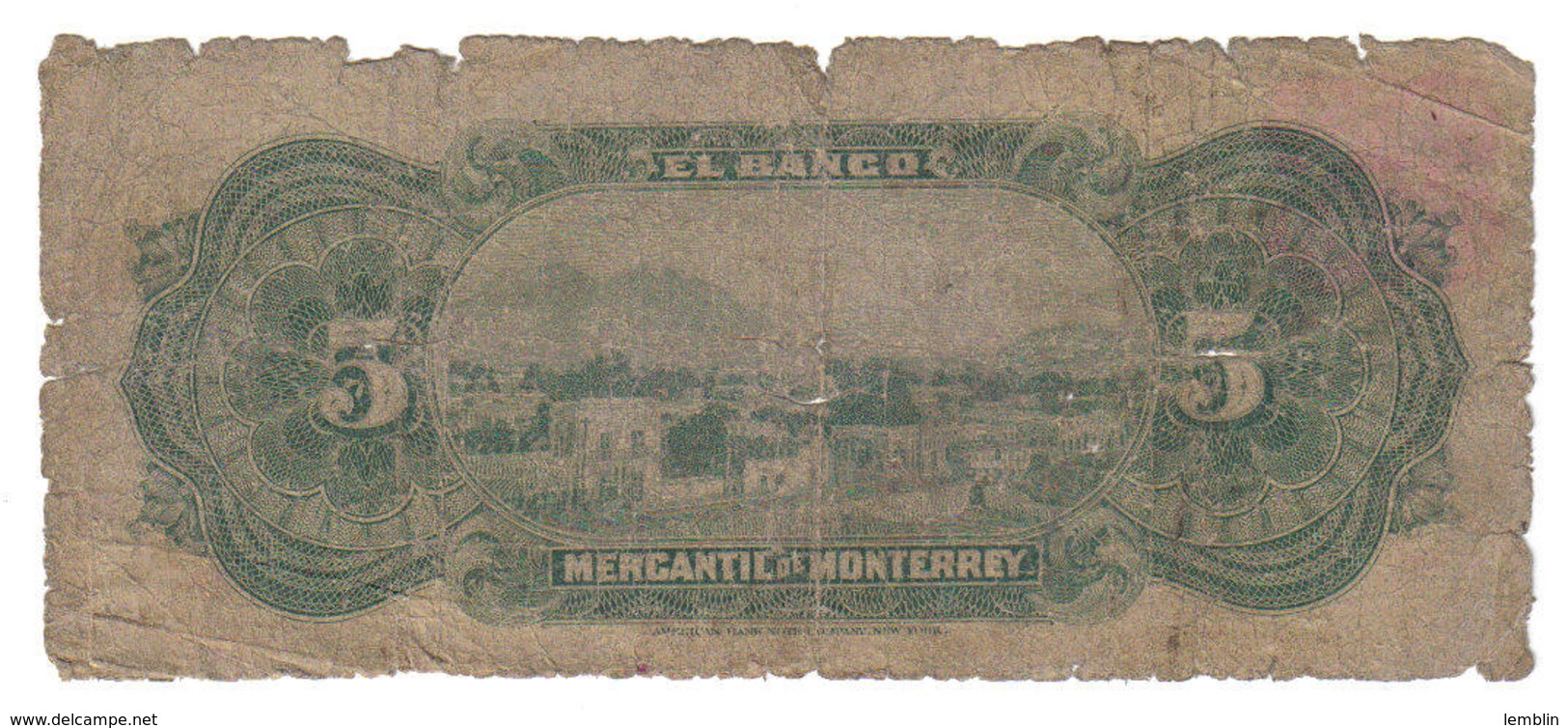 5 PESOS BANCO MERCANTIL DE MONTERREY 1906 - Mexiko