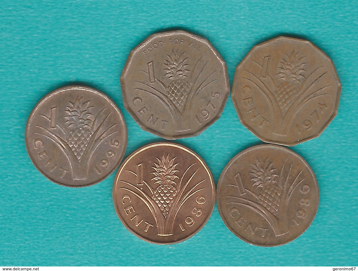 Swaziland - 1 Cent - 1974 (KM7); 1975 (KM21); 1986 (KM39 & KM39a - Magnetic & Non-magnetic); 1995 (KM51 - Magnetic) - Swaziland